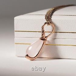 9ct Rose Gold Rose Quartz Diamond Teardrop Pendant Charm Pink Natural Cabochon