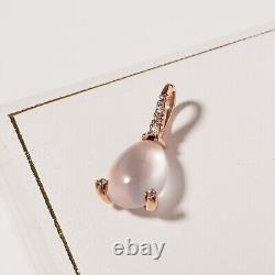 9ct Rose Gold Rose Quartz Diamond Teardrop Pendant Charm Pink Natural Cabochon