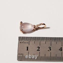 9ct Rose Gold Rose Quartz Diamond Teardrop Pendant Charm Pink Natural Cabochon