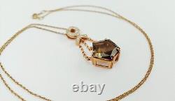 9ct Rose Gold Smokey Quartz & Diamond Pendant Necklace