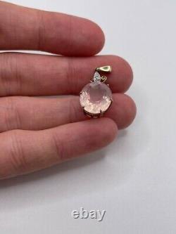 9ct gold rose quartz and diamond pendant