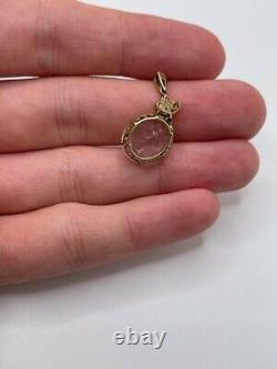 9ct gold rose quartz and diamond pendant