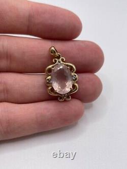 9ct gold rose quartz and tanzanite pendant