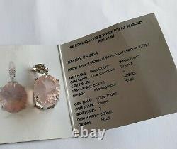 9ct white gold 5.5 ct rose quartz & white topaz pendant huge