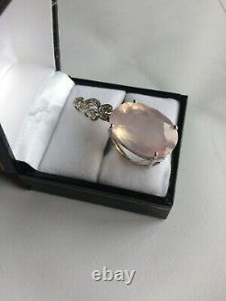 9ct white gold large rose quartz and diamond pendant