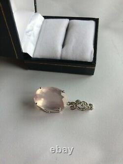 9ct white gold large rose quartz and diamond pendant