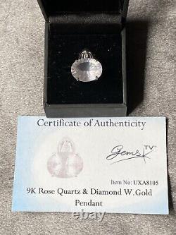9k White Gold Rose Quartz & Diamond Pendant 6.758ct Of Rose Quartz Beautiful