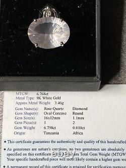 9k White Gold Rose Quartz & Diamond Pendant 6.758ct Of Rose Quartz Beautiful