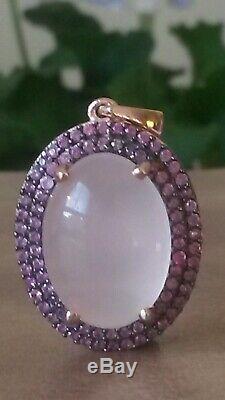 AAA gem quality rose quartz and pink sapphire halo design pendant