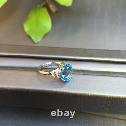 AAAAA Natural Blue Topaz 3.39ct Withdiamond 0.08ct set in Rose 18K Gold ring K#