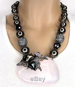 ALEXIS BITTAR Glass Pearl Inverted Crystal & Huge Rose Quartz Pendant Necklace