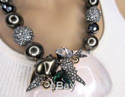 ALEXIS BITTAR Glass Pearl Inverted Crystal & Huge Rose Quartz Pendant Necklace