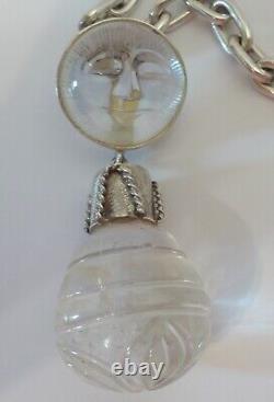 ALOK Rock Crystal Quartz Sterling Silver Moon Sun Face Pendant Necklace 165 gr