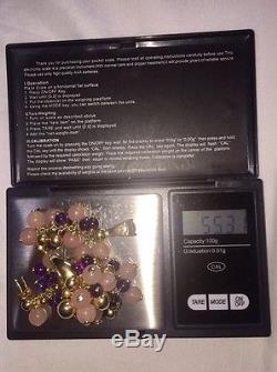 AMETHYST, ROSE QUARTZ, 14k Gold Ring, Pendant, And Earring Set ITALY 55+grams