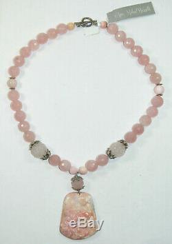 AMY KAHN RUSSELL Carved Pink Opal Pendant Rose Quartz Sterling Silver Necklace