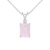 ANGARA 8x6mm Rose Quartz Solitaire Pendant Necklace with Diamond in Silver