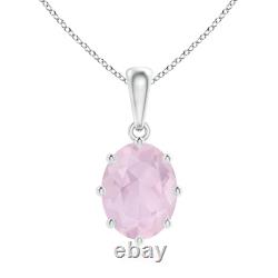 ANGARA 9x7mm Rose Quartz Pendant Necklace in Sterling Silver for Women, Girl