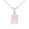 ANGARA 9x7mm Rose Quartz Solitaire Pendant Necklace with Diamond in Silver