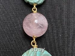 ANTIQUE CHINESE CARVED TURQUOISE & ROSE QUARTZ PENDANT. 18 ct gold. 1900