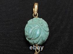 ANTIQUE CHINESE CARVED TURQUOISE & ROSE QUARTZ PENDANT. 18 ct gold. 1900