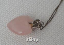 AURAFIN Italy Sterling Silver 925 Rare Necklace Pendant Rose Quartz Heart Cupid