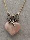 AURAFIN Italy Sterling Silver 925 Rare Necklace Pendant Rose Quartz Heart Fairy