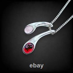 AUTH Georg Jensen Carnival Pendant Rose Quartz Garnet 925 Sterling Silver 1737