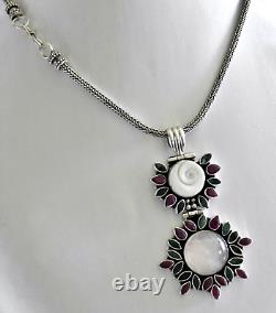 AWESOME? 48g sterling silver 925 full HM multi gem pendant Byzantine necklace