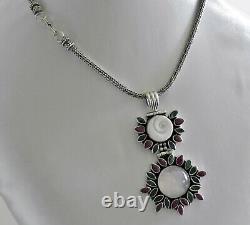 AWESOME 48g sterling silver 925 full HM multi gem pendant Byzantine necklace