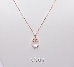 Adorable Owl Necklace with White Quartz, Pink Sapphire & Diamond 18K Rose Gold