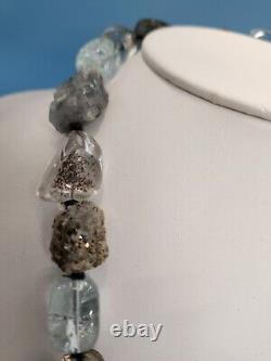 Alexis Bittar Signed Statement Necklace, Aquamarine, Smokey & Rose Quartz Pyrite