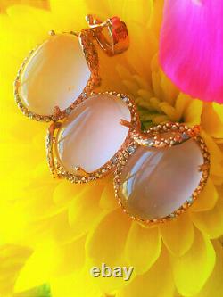Amazing ROSE QUARTZ Diamond 18K ROSE GOLD Pendant Earrings SET Bridal Estate