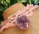 Amethyst Geode Crystal Lavender Druzy Pendant Top Grade Rose Quartz Necklace Big