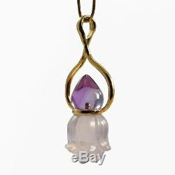 Amethyst with Rose Quartz 48.29mm 18k Handcrafted Floral Pendant