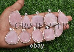 Amity 200pcs Rose Quartz Gemstone Bezel Pendant Lot 925 Silver Overlay WH-8