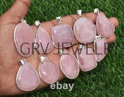 Amity 200pcs Rose Quartz Gemstone Bezel Pendant Lot 925 Silver Overlay WH-8