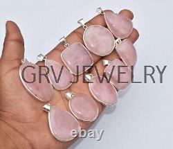 Amity 200pcs Rose Quartz Gemstone Bezel Pendant Lot 925 Silver Overlay WH-8