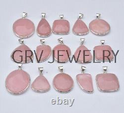 Amity 200pcs Rose Quartz Gemstone Bezel Pendant Lot 925 Silver Overlay WH-8