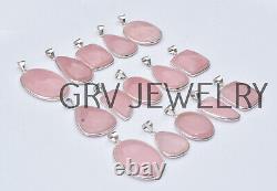 Amity 200pcs Rose Quartz Gemstone Bezel Pendant Lot 925 Silver Overlay WH-8