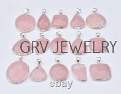 Amity 200pcs Rose Quartz Gemstone Bezel Pendant Lot 925 Silver Overlay WH-8