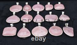 Amity 200pcs Rose Quartz Gemstone Bezel Pendant Lot 925 Silver Overlay WH-8