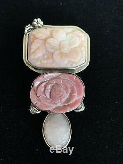 Amy Kahn Russell Silver Carved Rose Quartz Floral Designet Pendant/Necklace
