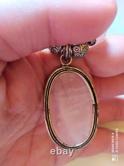 Ancient Vintage Victorian Necklace Pendant Sterling Silver Rose Quartz Stone