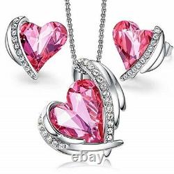 Angel 18K Rose Gold Plated Jewelry Set Women Heart Pendant Necklace Stud Earring
