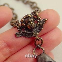 Angel Cherub Rose Cut ROCK CRYSTAL Necklace Chunky Antiqued Bronze