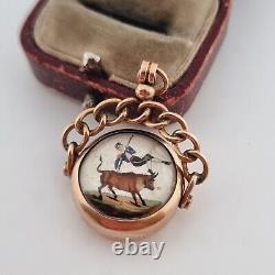 Antique 9ct Rose Gold Essex Crystal Compass Spinner Pendant 1891 Fob Chain