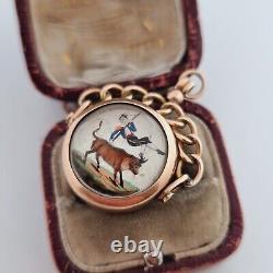 Antique 9ct Rose Gold Essex Crystal Compass Spinner Pendant 1891 Fob Chain