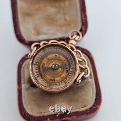 Antique 9ct Rose Gold Essex Crystal Compass Spinner Pendant 1891 Fob Chain