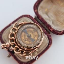 Antique 9ct Rose Gold Essex Crystal Compass Spinner Pendant 1891 Fob Chain