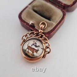 Antique 9ct Rose Gold Essex Crystal Compass Spinner Pendant 1891 Fob Chain